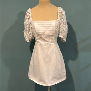 Lulu's Charming Potential White Organza Backless Puff Sleeve Mini Dress Small